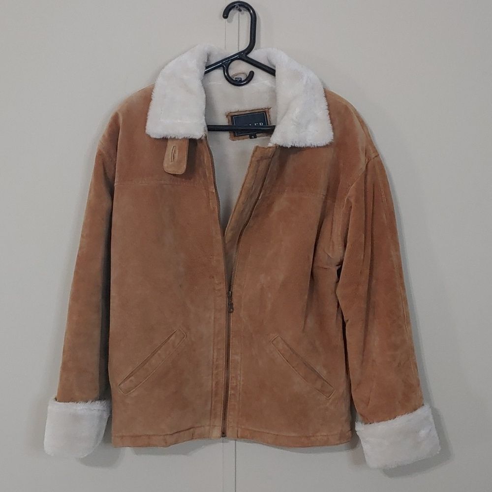 VTG Adler Collection Suede Leather Jacket Unisex Faux Fur Lined Coat Size S